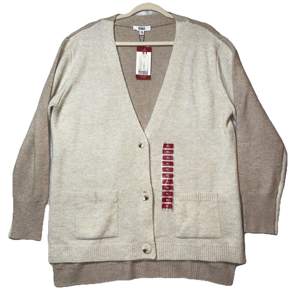BB Dakota By Steve Madden Tan Cardigan Sweater Color Block Women’s Size XL NWT
